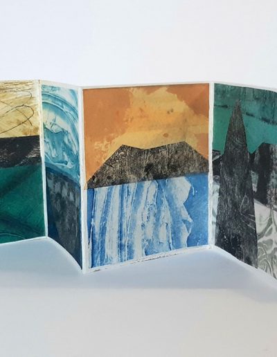 Above the Tideline, Concertina Book, Hand Printed Paper, Collage, 8cm x 8cm closed, opens to 60cm x 8cm