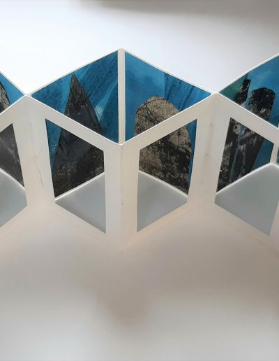 Henge, Back to Back Concertina Book, Acrylic Ink, Monoprint, 15cm x 8cm closed, opens to 38cm x 10cm