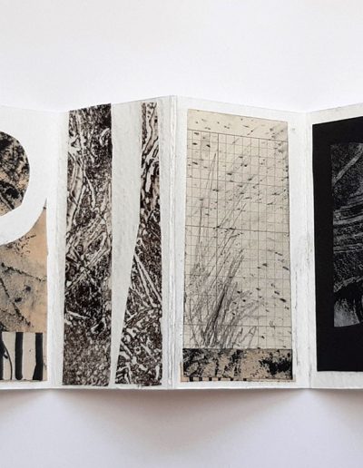 Reading the Runes, Concertina Book, Hand Printed Paper, Collage, 10cm x 5cm closed, opens to 40cm x 10cm