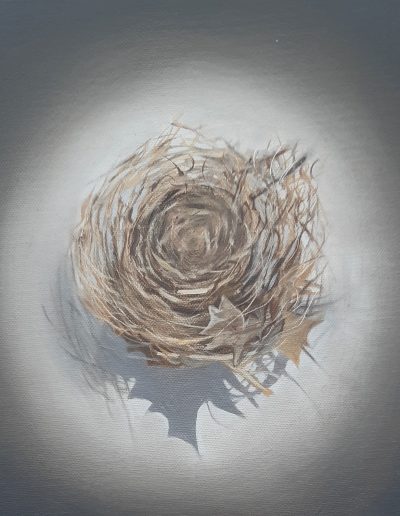 Robin's Nest with Holly Leaves, Oil on Canvas, 30cm x 30cm x 3,5cm (unframed)